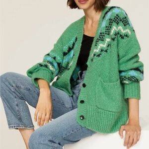 Derek Lam 10 Crosby Green Bette Fair Isle Cardigan
